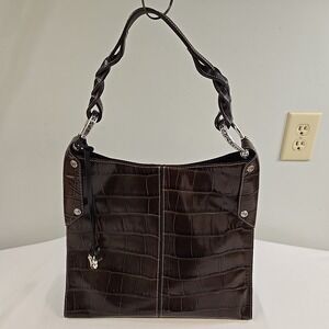 Vintage Brighton Leather Tote Endora Crocodile Embossed Bag Heart Charm